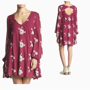 Free People Austin Emma Magenta Hot Pink Embroided Mini Swing Dress Small Petite